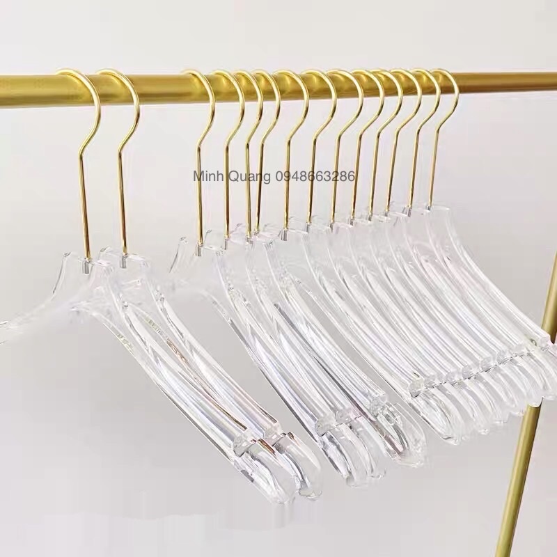 móc treo quần áo- mắc meka trong suốt đầu móc mạ vàng, chuyên dùng cho shop thời trang chụp ảnh, livestream