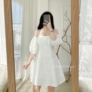 Váy thô xếp li ngực trễ vai