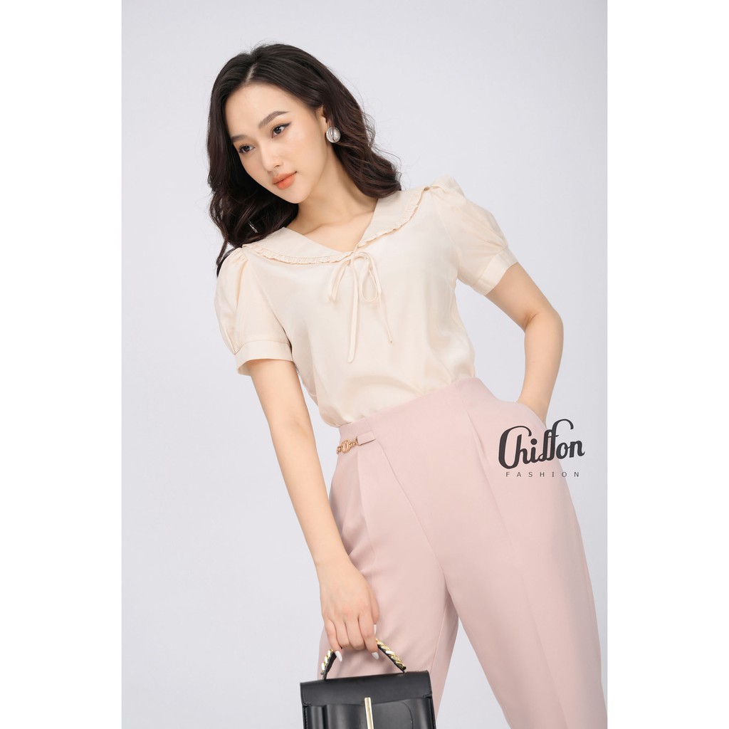 Áo sơ mi công sở nữ cổ V, áo sơ mi cổ buộc nơ, áo sơ mi thiết kế Chiffon | BigBuy360 - bigbuy360.vn
