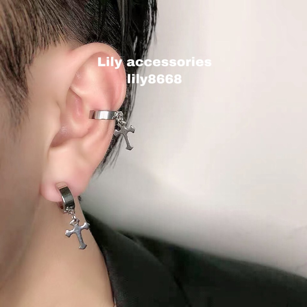 Cross Ear cuff kẹp tai titan thánh giá hoa cho nam nữ không cần xỏ lỗ không gỉ không đen không dị ứng