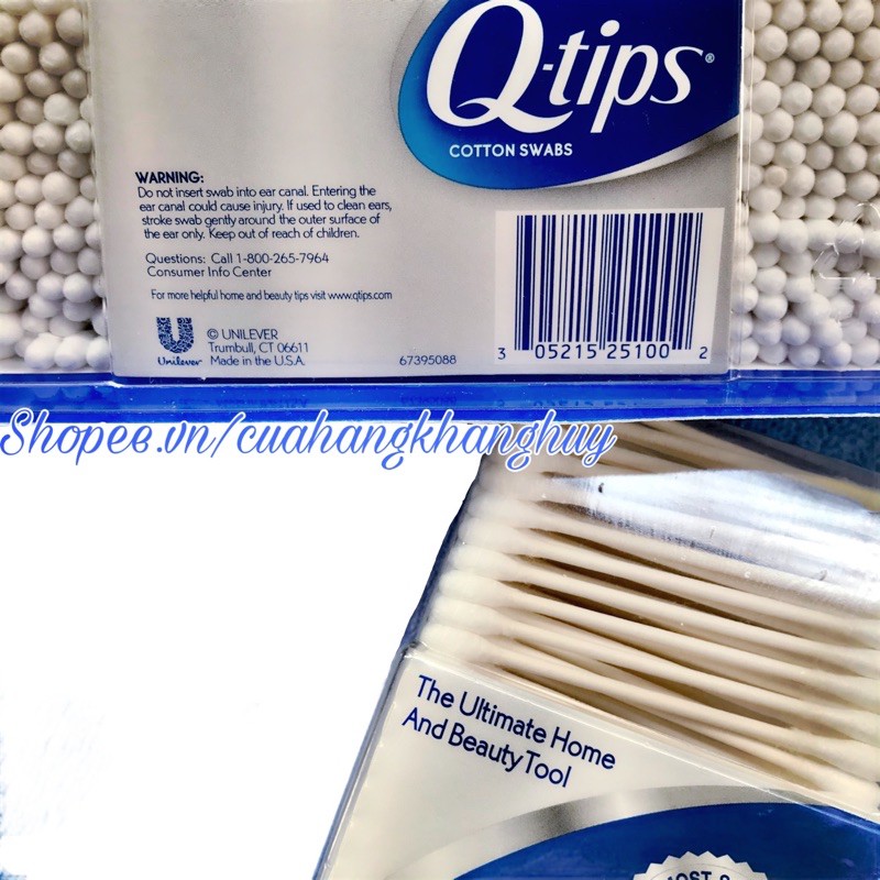 Tăm bông Q-tips 100% bông nguyên chất, 625 cái / 1 hộp (nhập từ Mỹ)