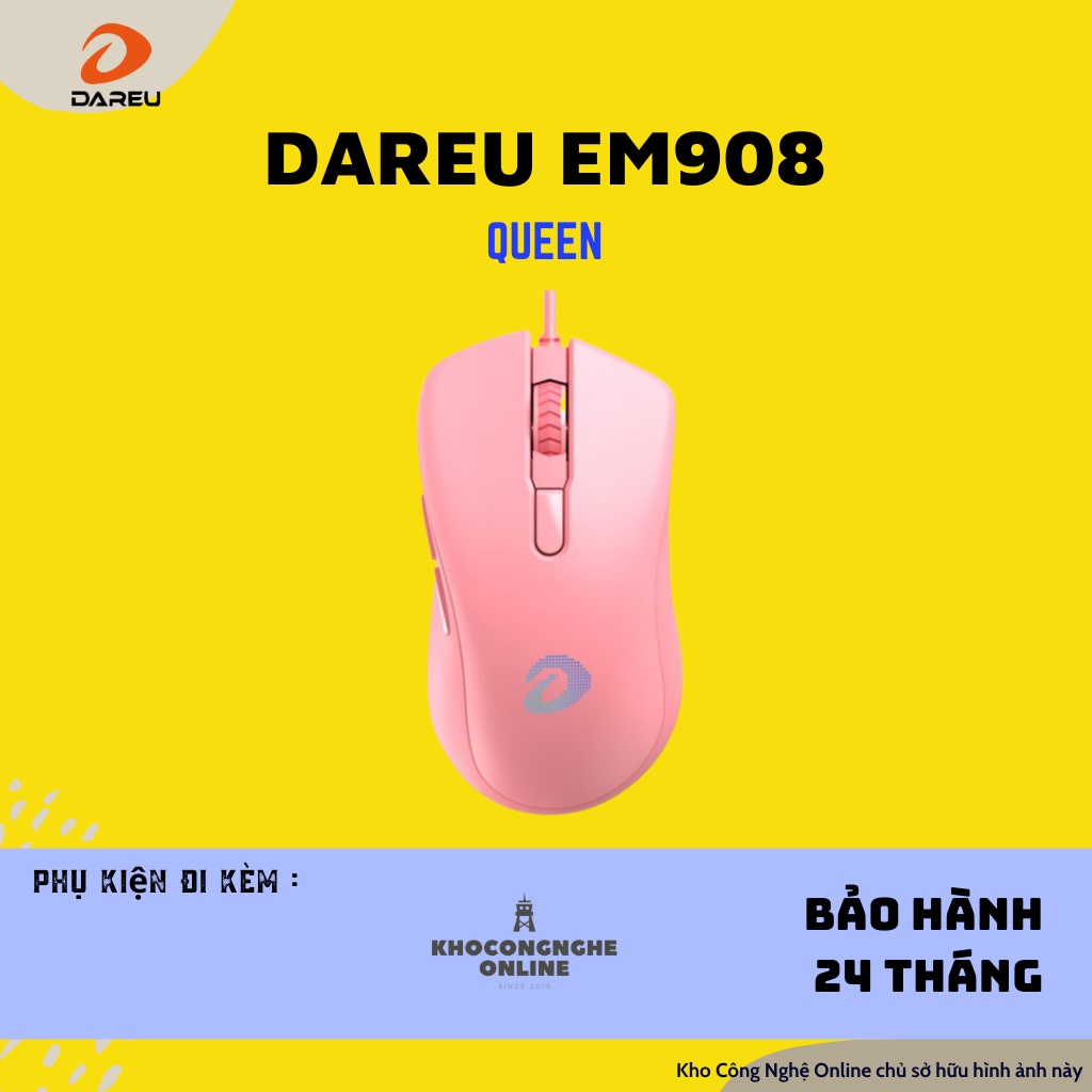 Chuột Gaming DAREU EM908 Pink / Black / White (LED RGB, BRAVO sensor)