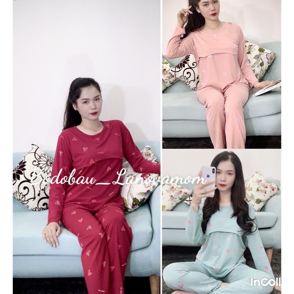 Bộ bầu DÀI TAY THU ĐÔNG HỌA TIẾT TIM vén ngực cho con ti BD918