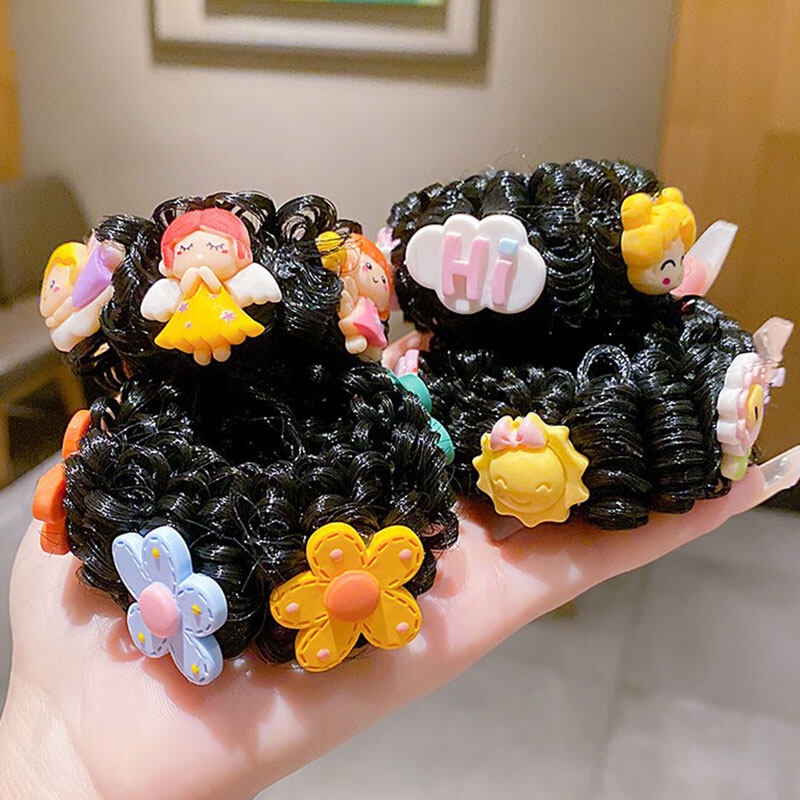 Set 2 Dây Buộc Tóc Đính Tóc Giả Xinh Xắn Cho Bé Gái