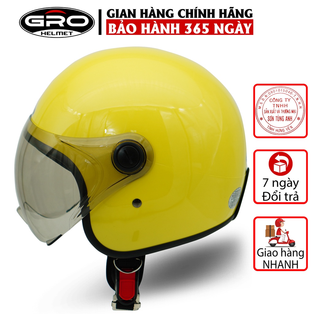 Mũ Bảo Hiểm 3/4 đầu GRO Helmet T818 có kính ngắn che nửa mặt, kiểu dáng thời trang cho nữ, khóa kim loại - Vàng Bóng