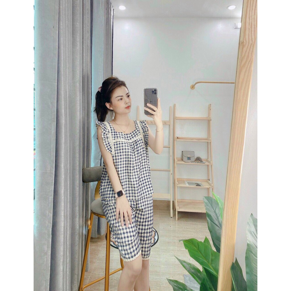 Đồ Bộ Lửng Mặc Nhà Caro Chất Đũi Lạnh Mềm Mát Có Size | BigBuy360 - bigbuy360.vn