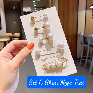Set 6 ghim cài áo, cài quần hạt ngọc - shop Liam