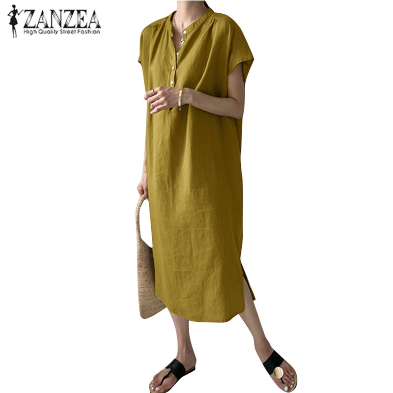 Đầm ZANZEA tay ngắn cổ tròn dáng rộng thời trang Hàn cho nữ