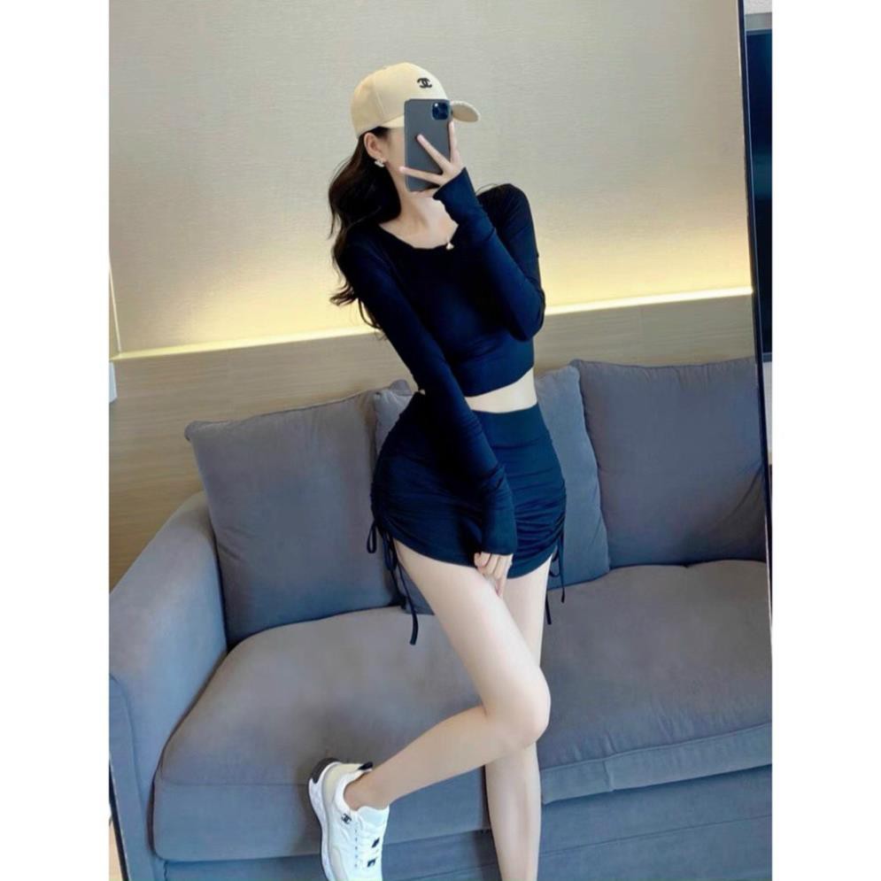 Set đồ nữ cá tính, set croptop chân váy rút form chuẩn mặc tôn dáng style sexy chất thun co giãn thoải mái hàng cao cấp | BigBuy360 - bigbuy360.vn