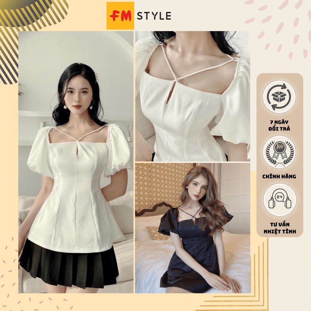 Áo kiểu nữ xếp ly cổ vuông tay phồng thắt dây fmstyle, áo kiểu nữ đẹp bánh bèo tiểu thư | Fmstyle Sh