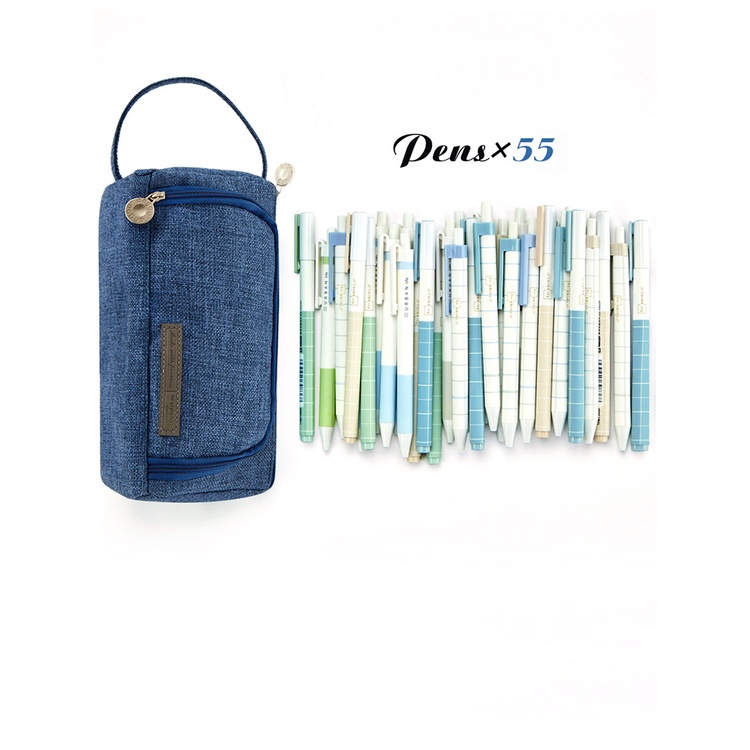 Hộp bút vải canvas Angoo túi bút double pen case bóp viết nhiều ngăn đa năng phong cách hàn quốc 7 màu tùy chọn