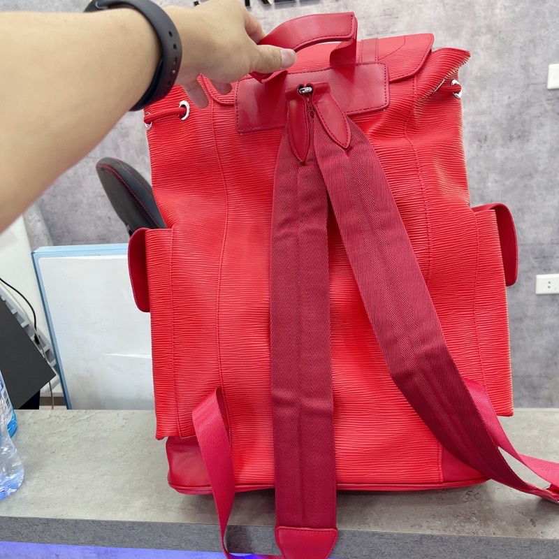 ⚡️ - Balo Luon Vuittuoi x Supreme Christopher Backpack Epi PM Red, Ba lô Supreme