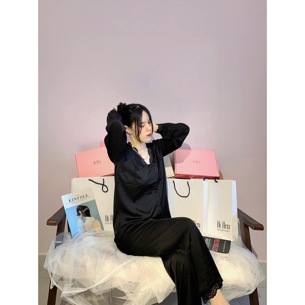 Bộ đồ ngủ dài ren ngang - Quần áo mặc nhà nữ -Lụa Latin cao cấp - Hàn Quốc- Mềm mịn, thoáng mát, sang trọng- Dihen17179 | BigBuy360 - bigbuy360.vn