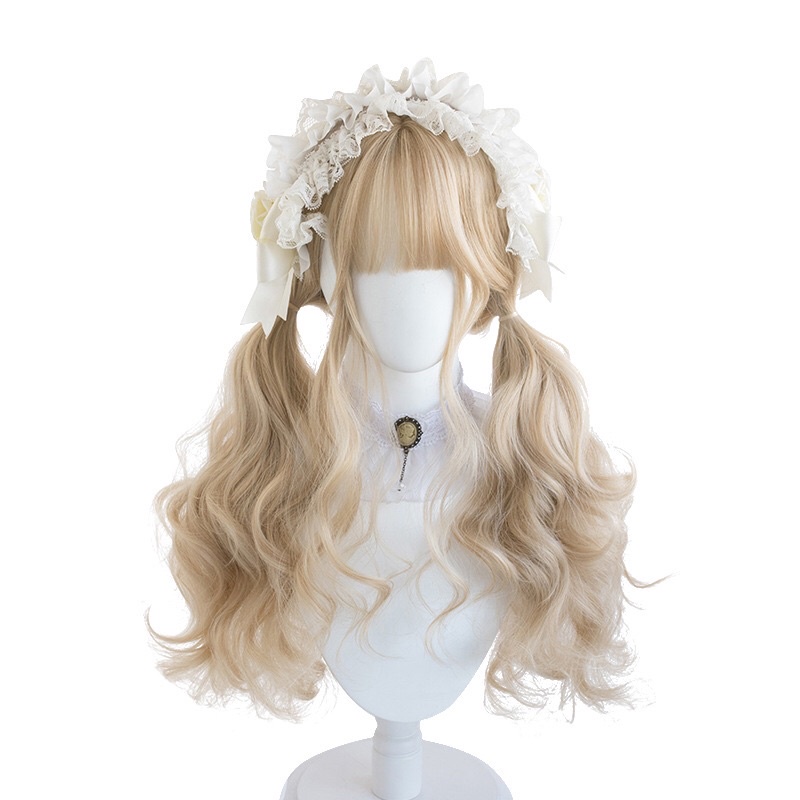 Wig/ Tóc giả nguyên đầu BẠCH KIM/ ghi khói xoăn dài 60cm Cosplay mái thưa QiQishop