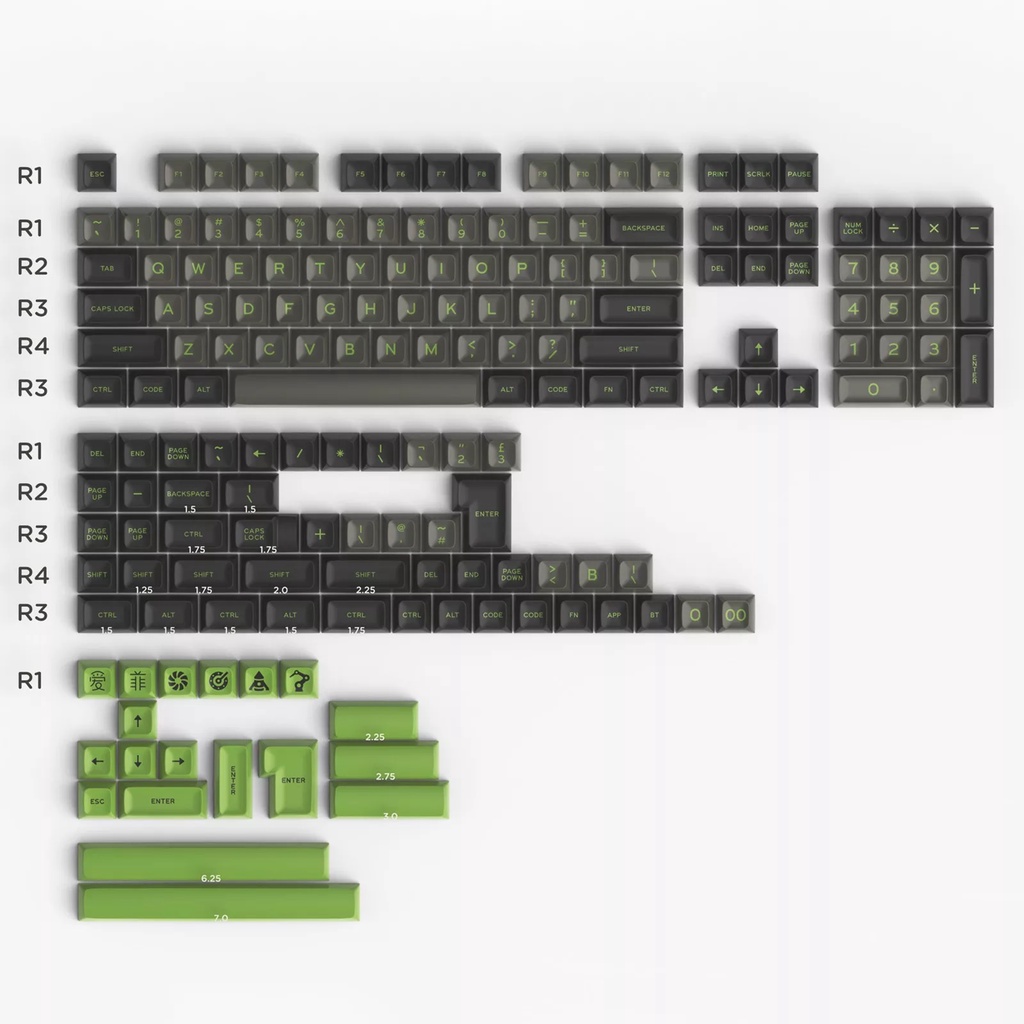 Bộ Keycap SA CSP Black Green 172 Nút Chất Liệu ABS Double Shot Cân được nhiều layout