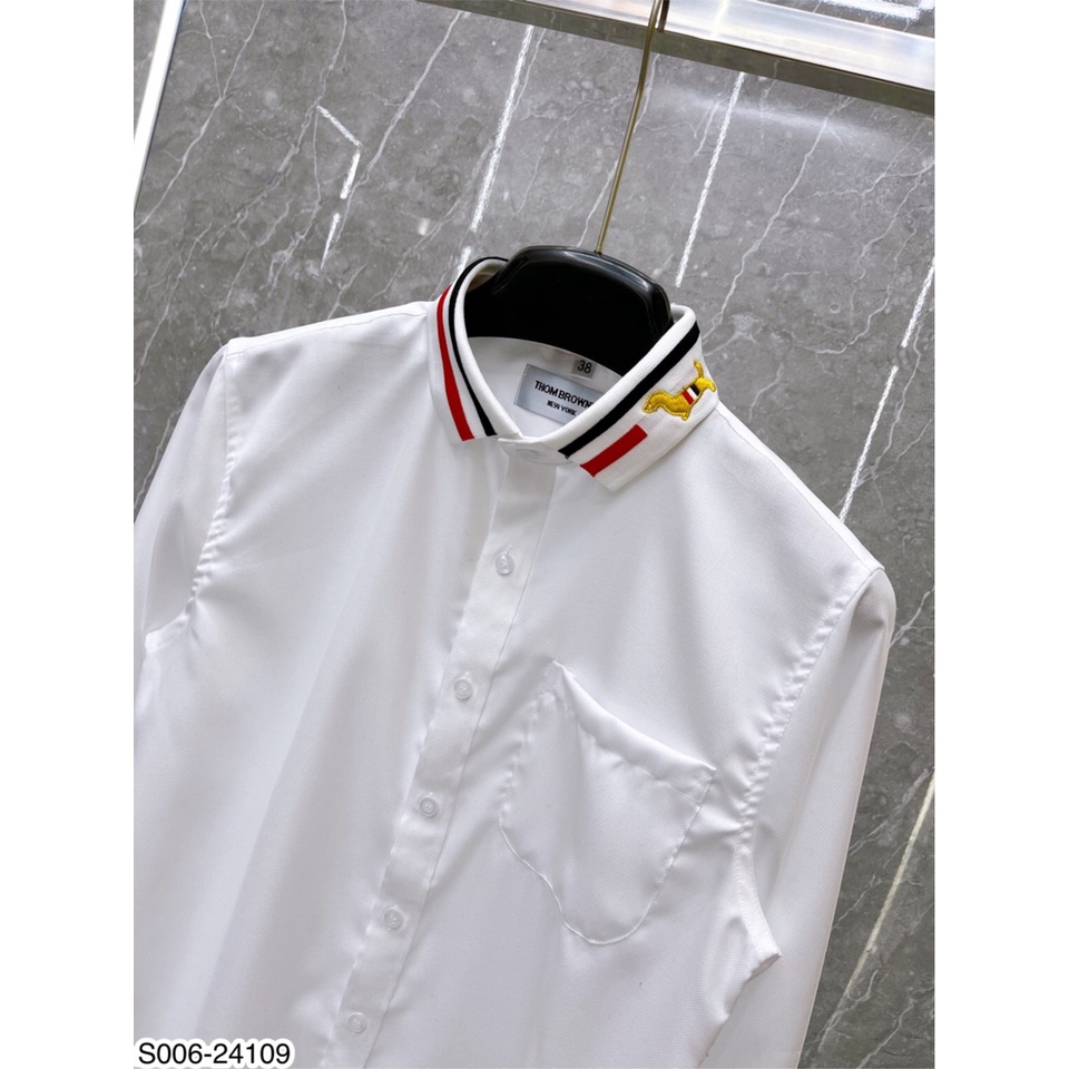 Áo Sơ Mi Dài Tay Nam Thom Thêu Chó Vàng Hot Hit - Áo Sơ Mi Nam Thom Thêu Viền Kẻ Dọc Siêu Hot