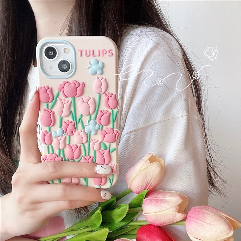 Ốp lưng chống sốc cho iphone 12 pro 13 pro max silicon mềm iphone 11 xs max xr x / xs 6 7 8 màu hồng tulip