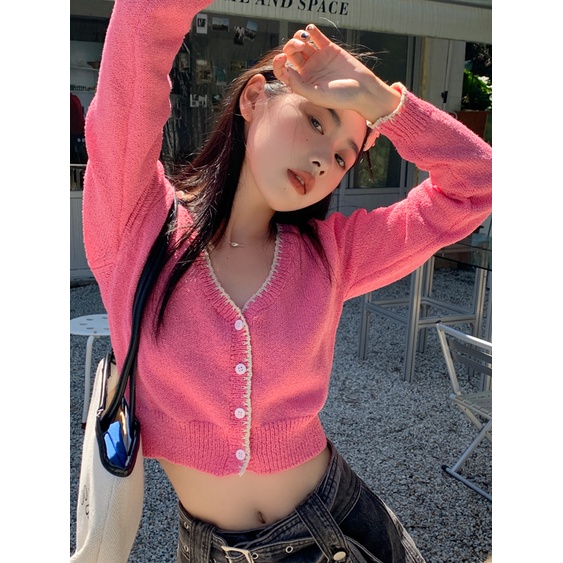 Áo cardigan ZHELIHANGFEI dệt kim tay dài cổ chữ V phong cách thời trang cho nữ