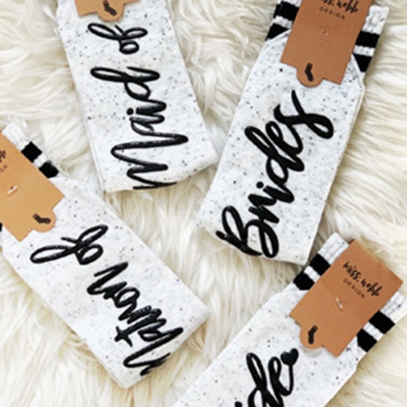 Xiangbao Vớ Cotton Kẻ Sọc In Chữ / Cô Dâu Chú Rể Tiệc Cưới Cho Nữ