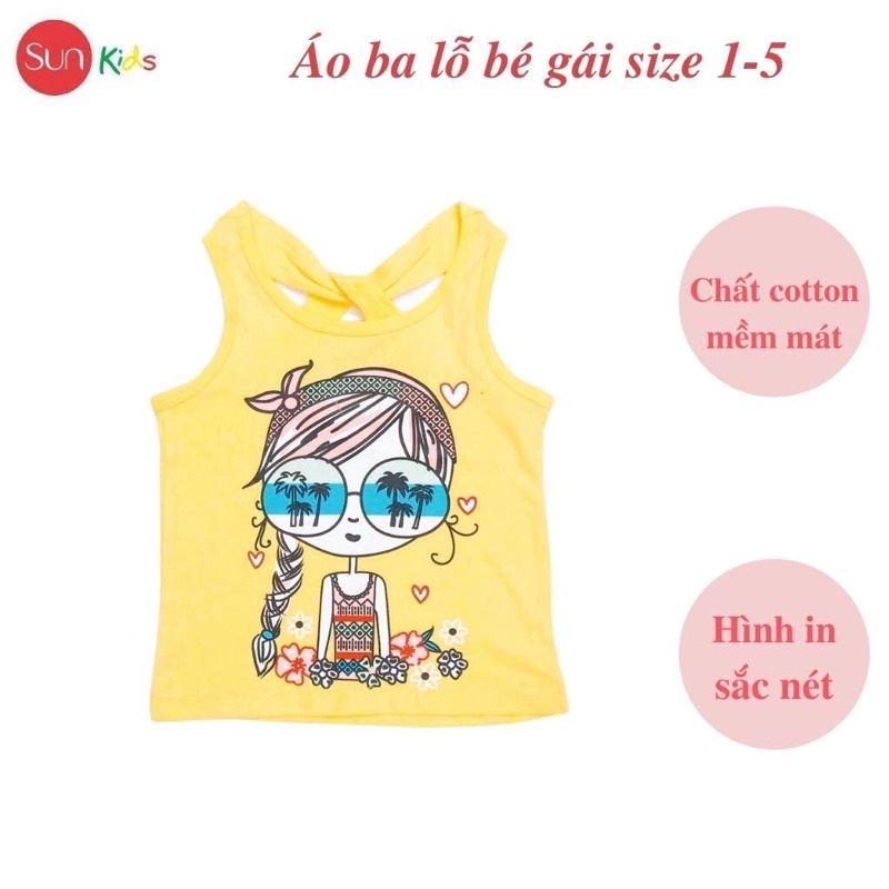 Áo thun bé gái, áo phông bé gái dáng ba lỗ, chất cotton, nhiều màu, size 1-5 - SUNKIDS1