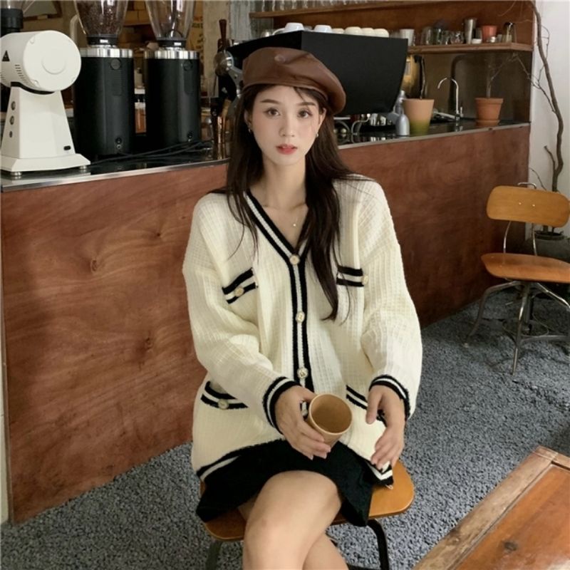 Áo cardigan len dệt kim viền có túi oder taobao