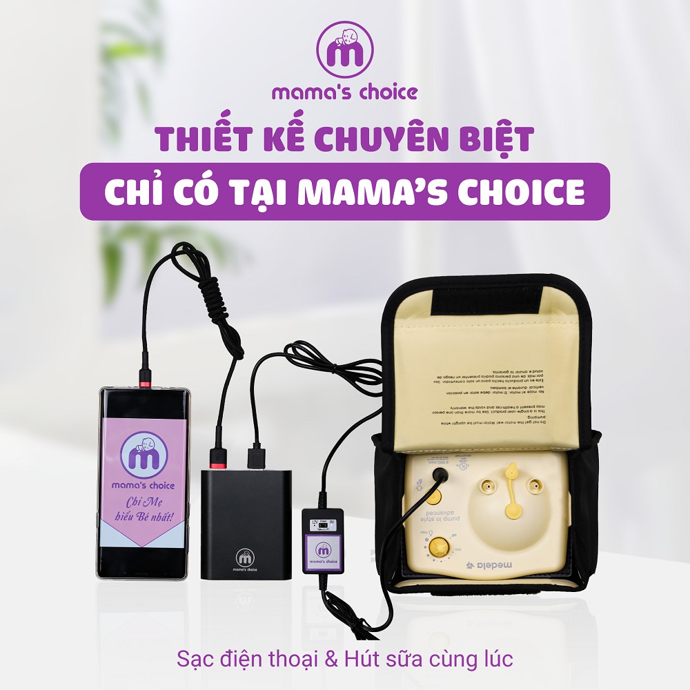 Pin sạc dự phòng Mama's Choice thiết kế Cáp kết nối chuyên biệt cho máy hút sữa Medela Pump tạo áp lực hút như khi cắm