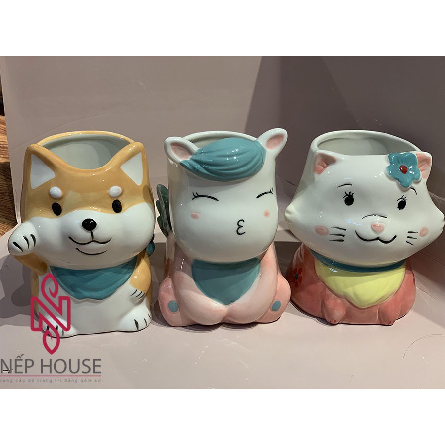 Ống đựng đũa cao cấp giá rẻ họa tiết đáng yêu hình mèo, Kỳ lân, Chó Siba xinh xắn N201