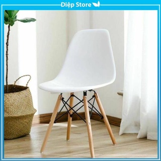 Ghế eames làm việc văn phòng mặt nhựa chân gỗ decor phòng khách nhập khẩu eames đủ màu