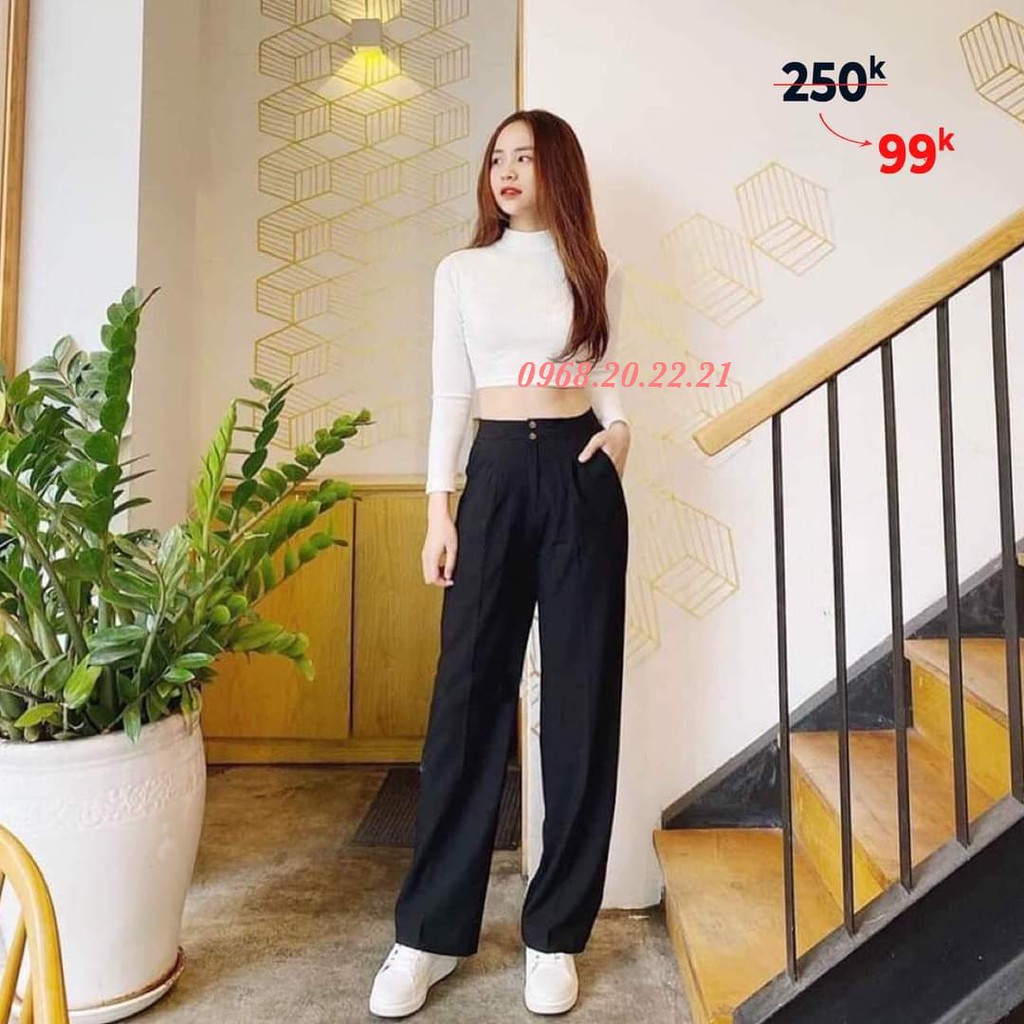 Quần ống rộng nữ suông cullotes đũi dài 2 khuy chất siêu mát lạnh