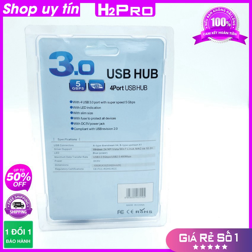 [RẺ VÔ ĐỊCH] Bộ chia 4 cổng USB 3.0 H2PRO, dây dài 30cm, truyền tải tốc độ cao 5GBPS