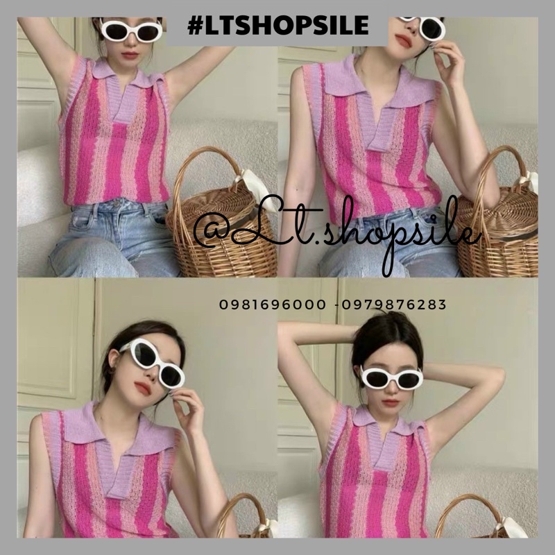 Áo len polo phối màu cực sang, tay áo sát nách kiểu ghile độc lạ.