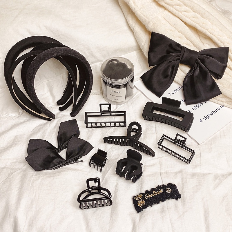 Kẹp Tóc Hình Nơ Màu Đen Cỡ Lớn Phong Cách Hàn Quốc Thời Trang