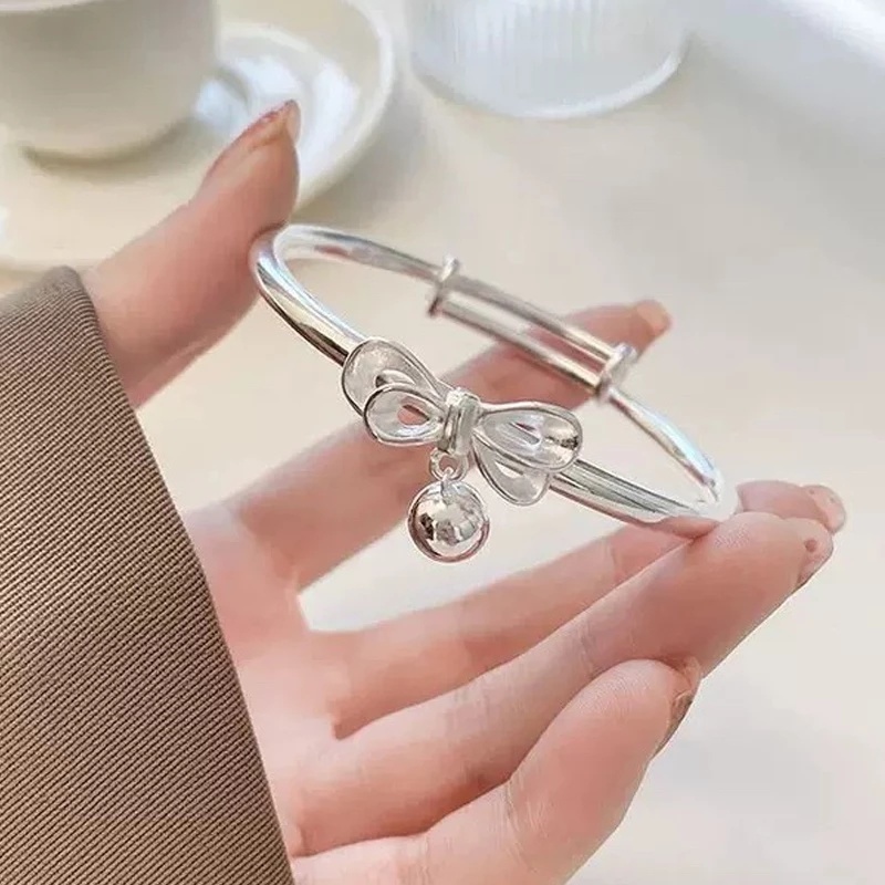 Vòng Đeo Tay Công Chúa Bằng Bạc Có Chuông / Nơ Nhỏ Xinh Thời Trang Cho Học Sinh