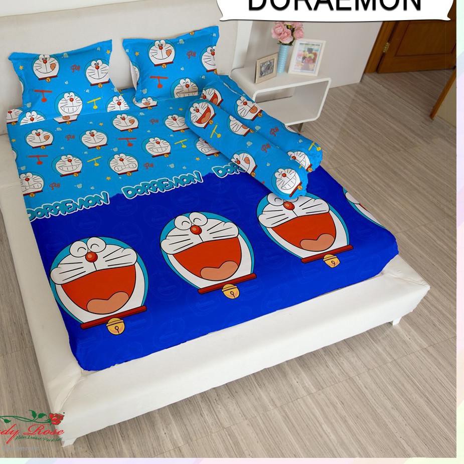 Bộ Vỏ Chăn Ga Gối Đệm Vải Lanh In Hình Doraemon Dễ Thương