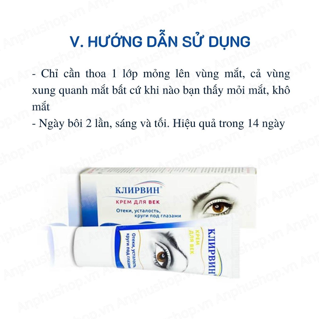 Kem dưỡng mắt Klirvin Nga, kem dưỡng mắt, giảm mỏi mắt, bọng mắt, thâm mắt - Sản phẩm chính hãng