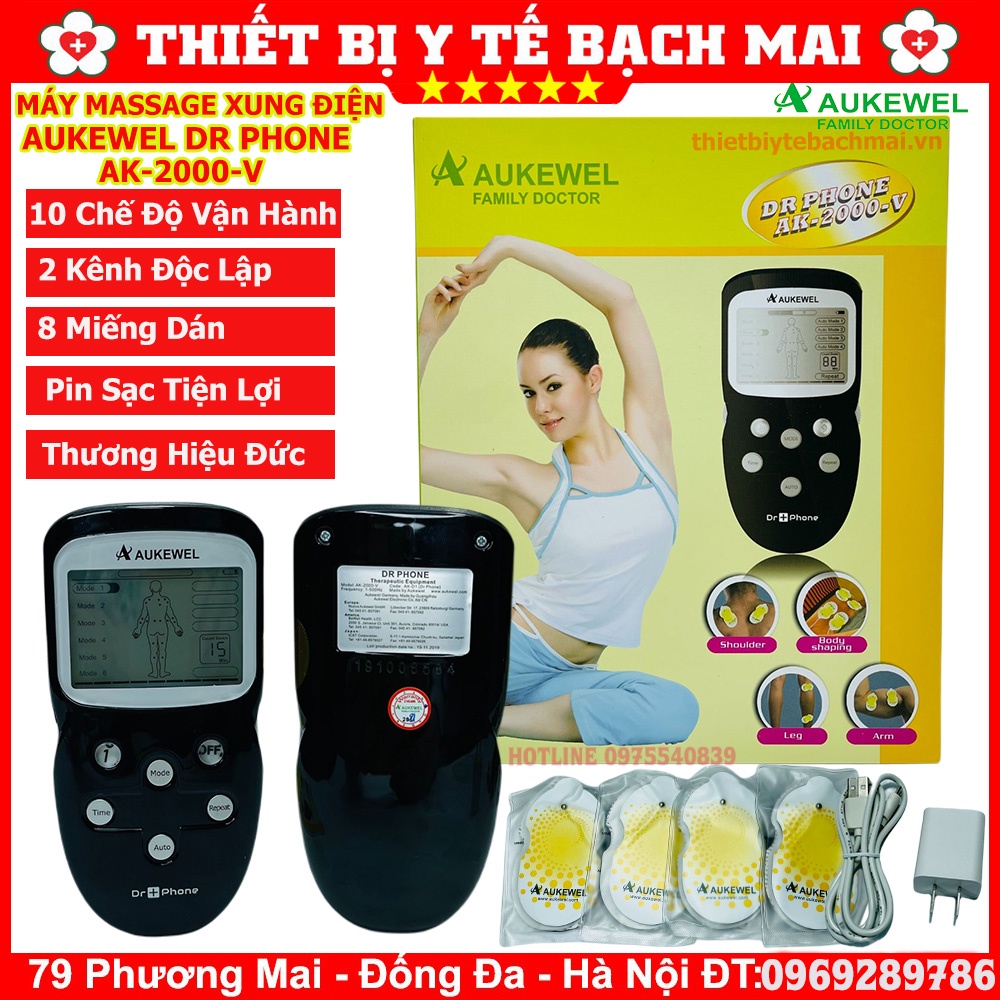 ✅ Máy Massage Xung Điện 8 Miếng Dán AUKEWELL DR PHONE AK-2000-V Cao Cấp Có Sạc Điện, Thương Hiệu Đức