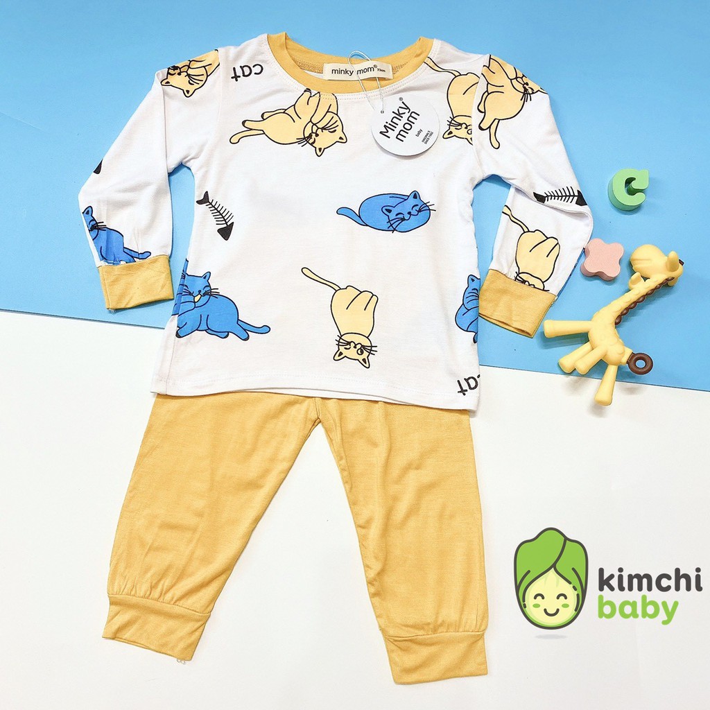 Bộ Dài Tay Minky Mom Chất Cotton Thun Lạnh Họa Tiết Dễ Thương Cho Bé Trai Bé Gái Chính Hãng Đóng Túi Zip MKM23