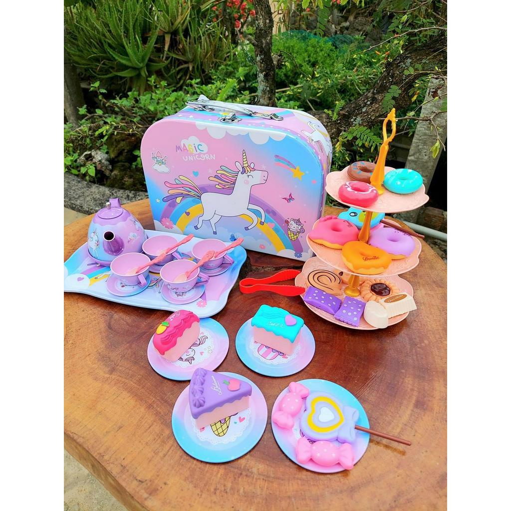 Bộ đồ chơi tiệc trà bánh ngựa Pony 48 chi tiết vali ấm chén chất liệu nhôm cao cấp