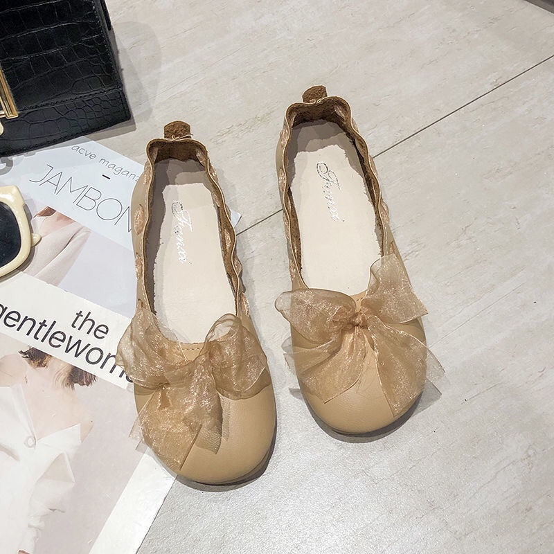 Giày Búp Bê Đế Bằng Miệng Nông Phối Ren Phong Cách Hàn Quốc Thời Trang Mới Cho Nữ