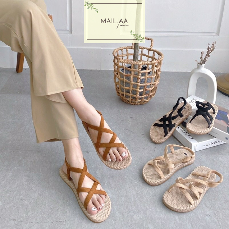 Sandal nữ đế cói MAILIAA 011 quai chéo chiến binh đế nhẹ đi êm chân