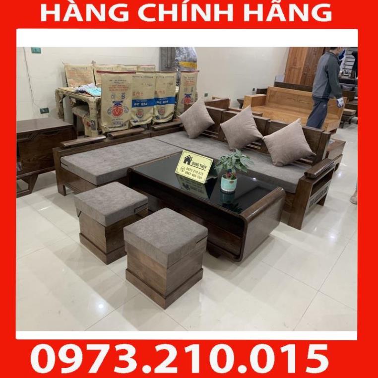 HÀNG CHÍNH HÃNG Ảnh thật sofa góc trứng 2mx1m8 bàn cong gỗ sồi nga màu óc chó, màu cánh gián, màu gỗ tự nhiên
