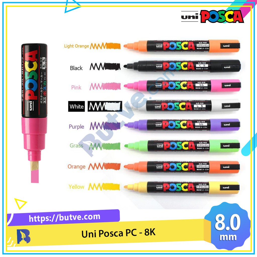 Bút sơn nước vẽ đa chất liệu Uni Posca PC-8K - Ngòi 8.0mm (Cây lẻ)