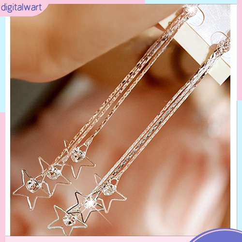 Cặp khuyên tai dài 3 sợi thiết kế ngôi sao 5 cánh đính đá quý nhân tạo sang trọng cá tính dành cho nữ