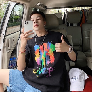 100% cotton mùa hè Hồng Kông phong cách in graffiti áo thun nam ngắn tay thiết kế ngách vài xu hướng đường phố từ bi