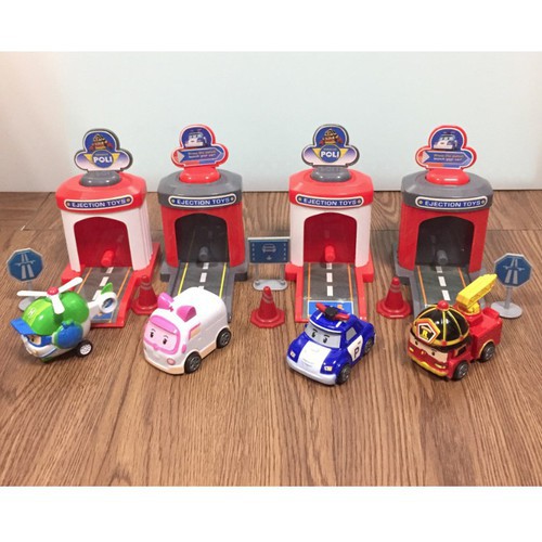 Bộ 4 xe ô tô Robocar Poli Bộ và 4 nhà đẩy đồ chơi trẻ em xe chạy bằng cót-B4XOTOROBOCAR