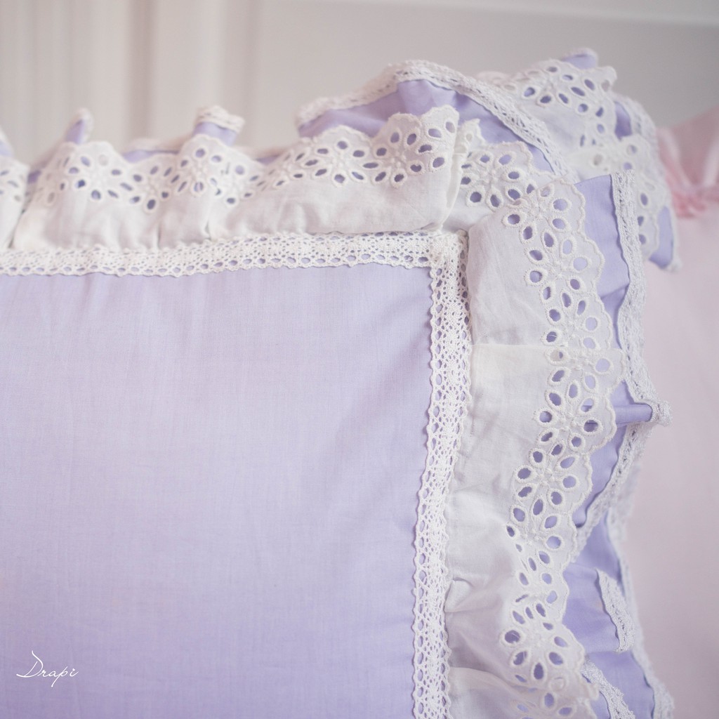 Vỏ gối nằm cotton DRAPI cao cấp - màu tím nhạt 4 tầng bèo ren