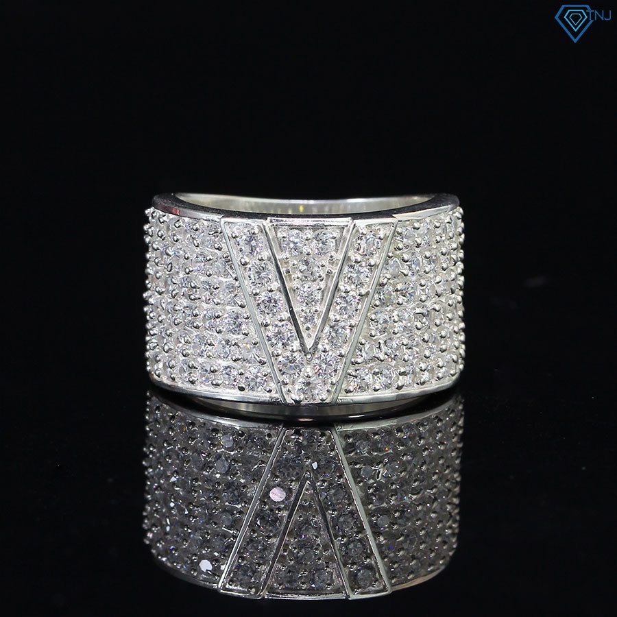 Nhẫn bạc nam chữ V đính đá cao cấp NNA0249 - Trang Sức TNJ