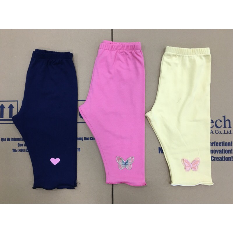 COMBO 3 QUẦN legging lửng thêu bướm trái tim hoặc hình dán cho bé gái (vải cotton Gap)