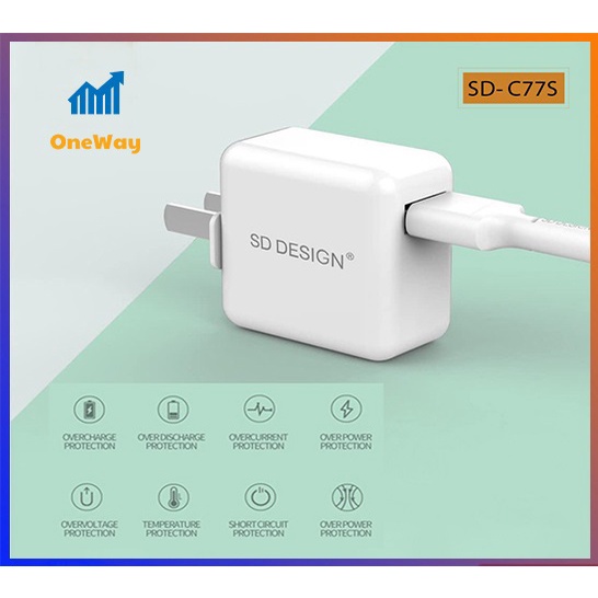 {XẢ KHO}Bộ Củ + Cáp Sạc C77s chân gập 90 độ sạc nhanh an toàn cho điện thoại iphone, samsung, oppo