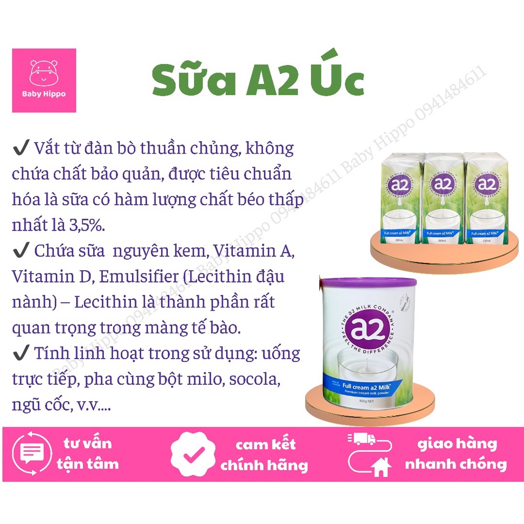 Sữa Tươi Tiệt Trùng Nguyên Kem A2 Dạng Nước 200ml